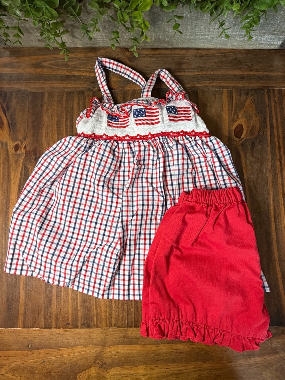 Cecil & Lou Patriotic Smocked Flag Dress & Bloomers Set
